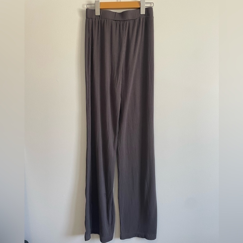 Grey Straight  /Wide Leg Ribbed Soft Pants